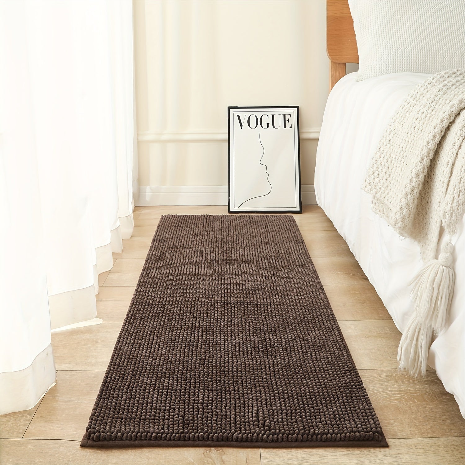 Luxurious Chenille Bath Mat 2cm Thick Non-Slip Absorbent Quick-Dry