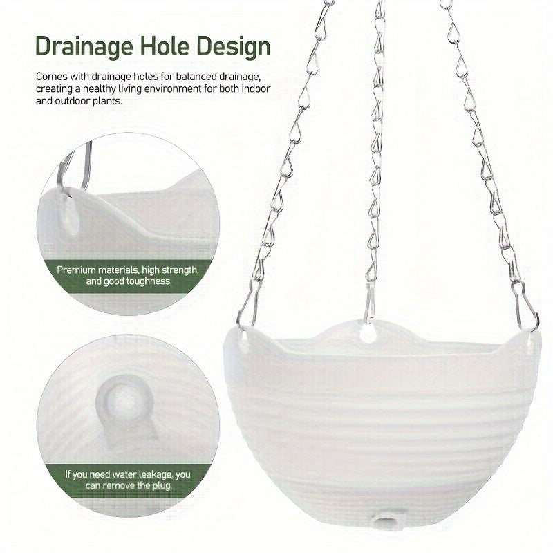 Set of 4 White Hanging Resin Planters with Drainage Holes for Indoor Outdoor Balcony Patio