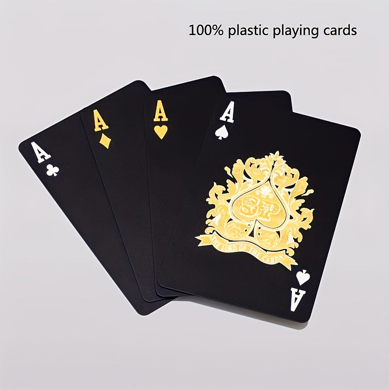 Black and Gold Foil Waterproof Plastic Poker Playing Cards - 54 Deck for Parties and Games