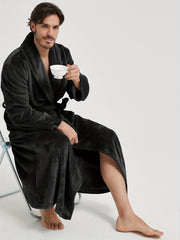 Bata de pareja de felpa de franela de manga larga de color sólido con bolsillos y cinturón para todas las estaciones