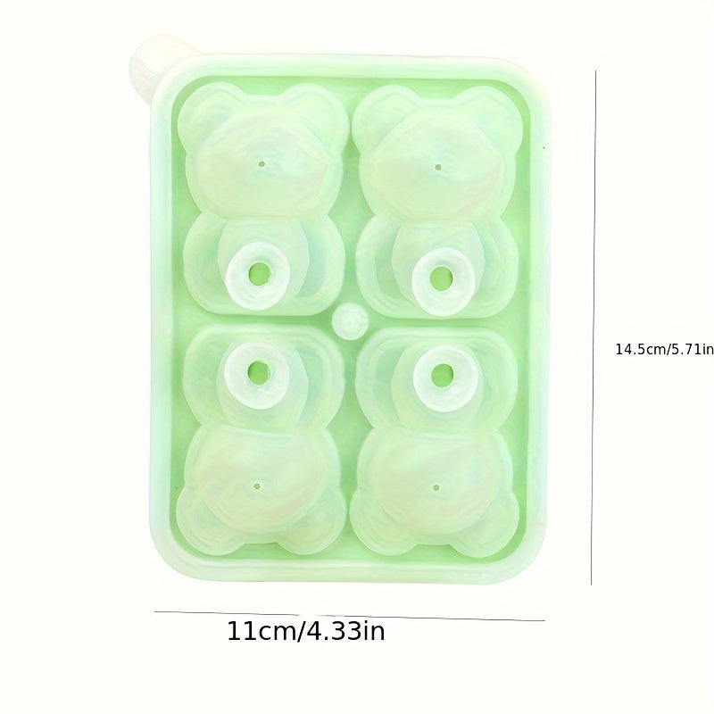 Silicone Bear Ice Cube Trays with Lid Flexible Pop Molds for Whiskey Cocktails and Food
