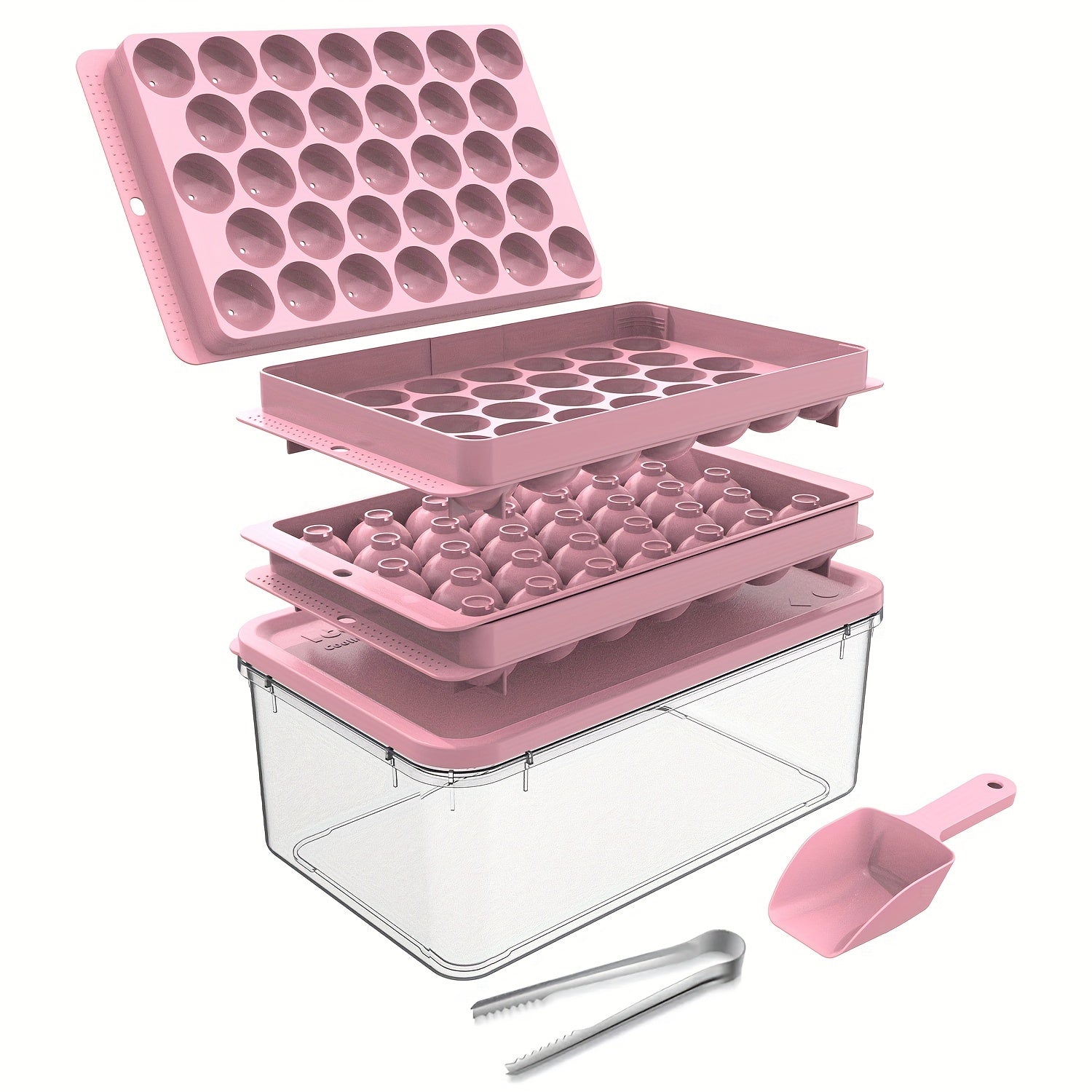 Ice Cube Mold Set with Scoop Tongs, Easy Release Tray, Storage Box for Cocktails Whiskey Coffee