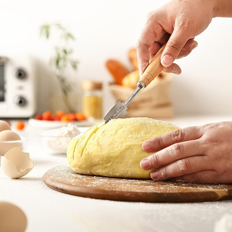 Stainless Steel Bread Lame with Curved Dough Scraper and Slicing Knife for Baguettes