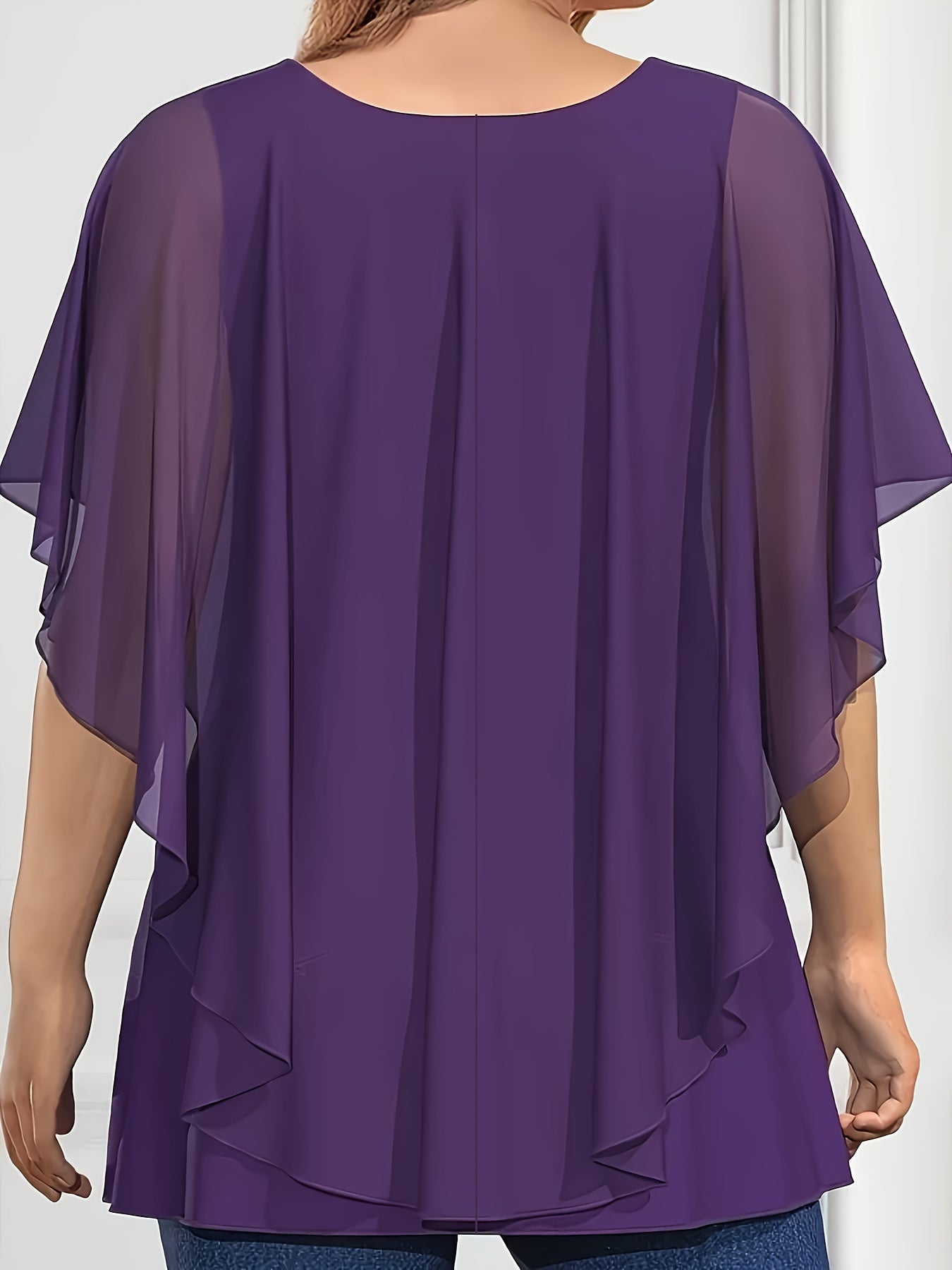 Plus o'lchamli bukilgan qisqa qo'lli bluz, kundalik krujka bo'yinli yozgi ayollar kiyimlari