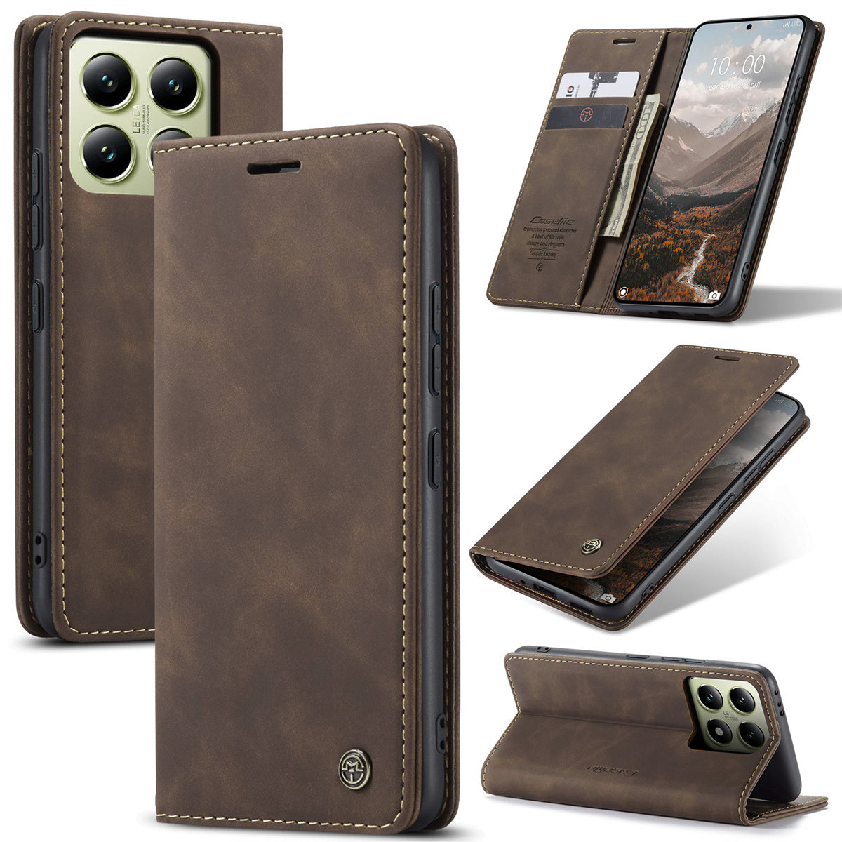 Faux Leather Flip Wallet Phone Case for Xiaomi 14T Pro and 14 with Card Holder and Kickstand