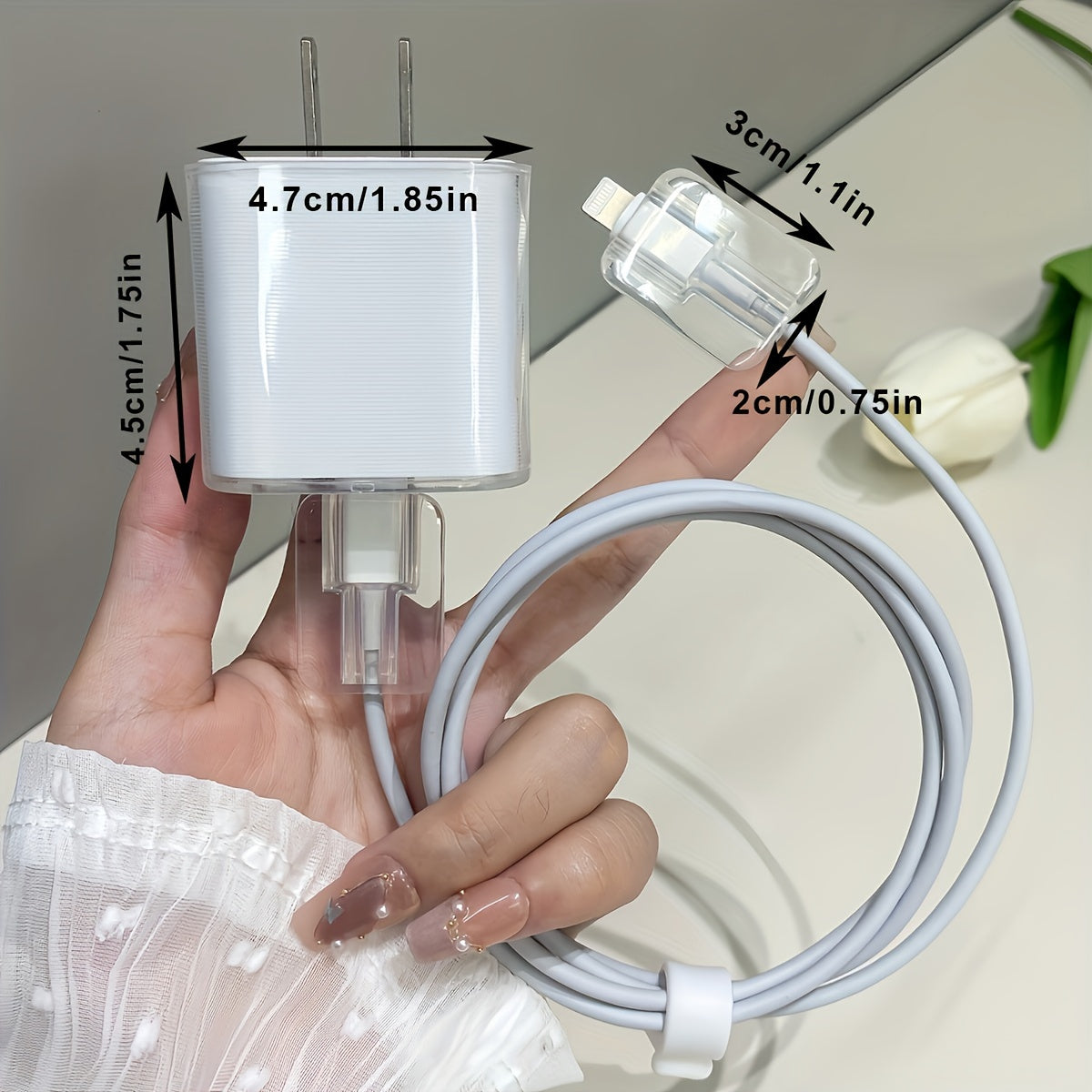 TPU Spider Pattern Charger and Cable Protector Set for iPhone 20W Adapter Durable Port Cover