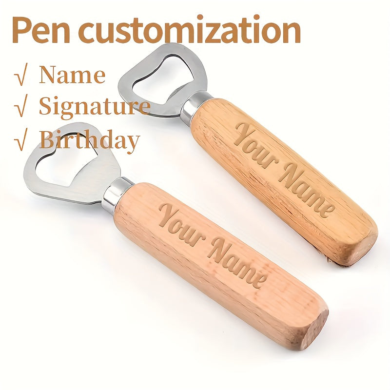 Engraved Wooden Handle Bottle Opener with Stainless Steel Keychain for Holidays and Everyday Use