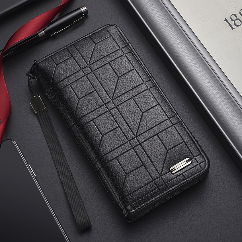 Мужской черный кошелек из искусственной кожи с большой вместимостью, держатель для нескольких карт и дизайном с буквами