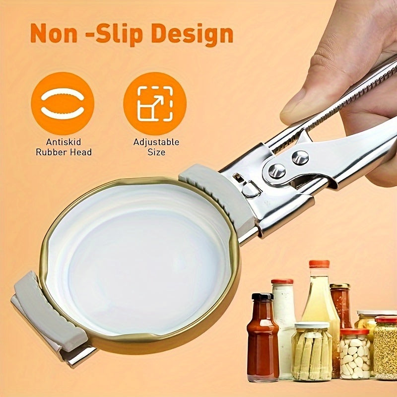 Multi-Functional Stainless Steel Jar Opener Adjustable Anti-Slip Handle Kitchen Tool