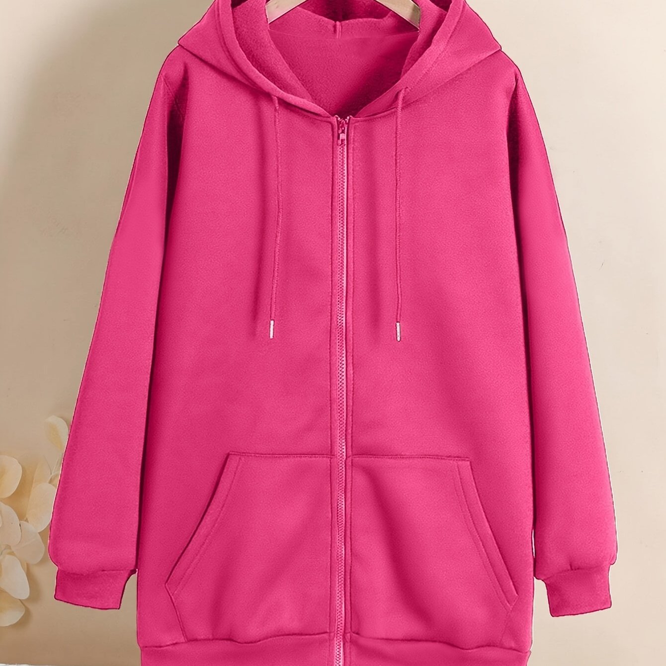 Plus Size Women's Hoodie with Stretch Solid Color Zip-Up Winter Sweatshirt