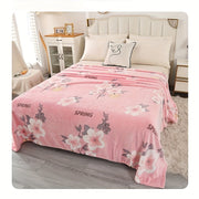 Pink Floral Fleece Blanket Cozy Throw for Bed Couch Nap Home Decor