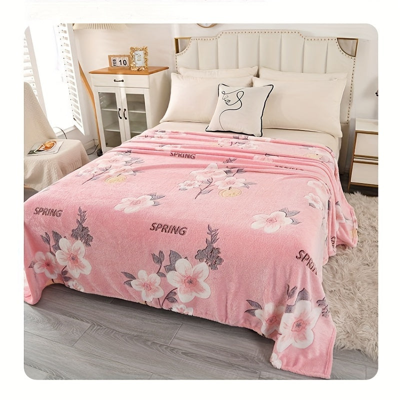Pink Floral Fleece Blanket Cozy Throw for Bed Couch Nap Home Decor