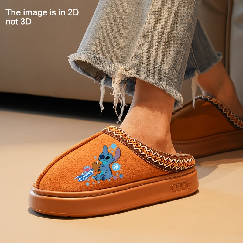 Unisex Plush Slippers Warm Fleece Cartoon Print Non-Slip Indoor Shoes