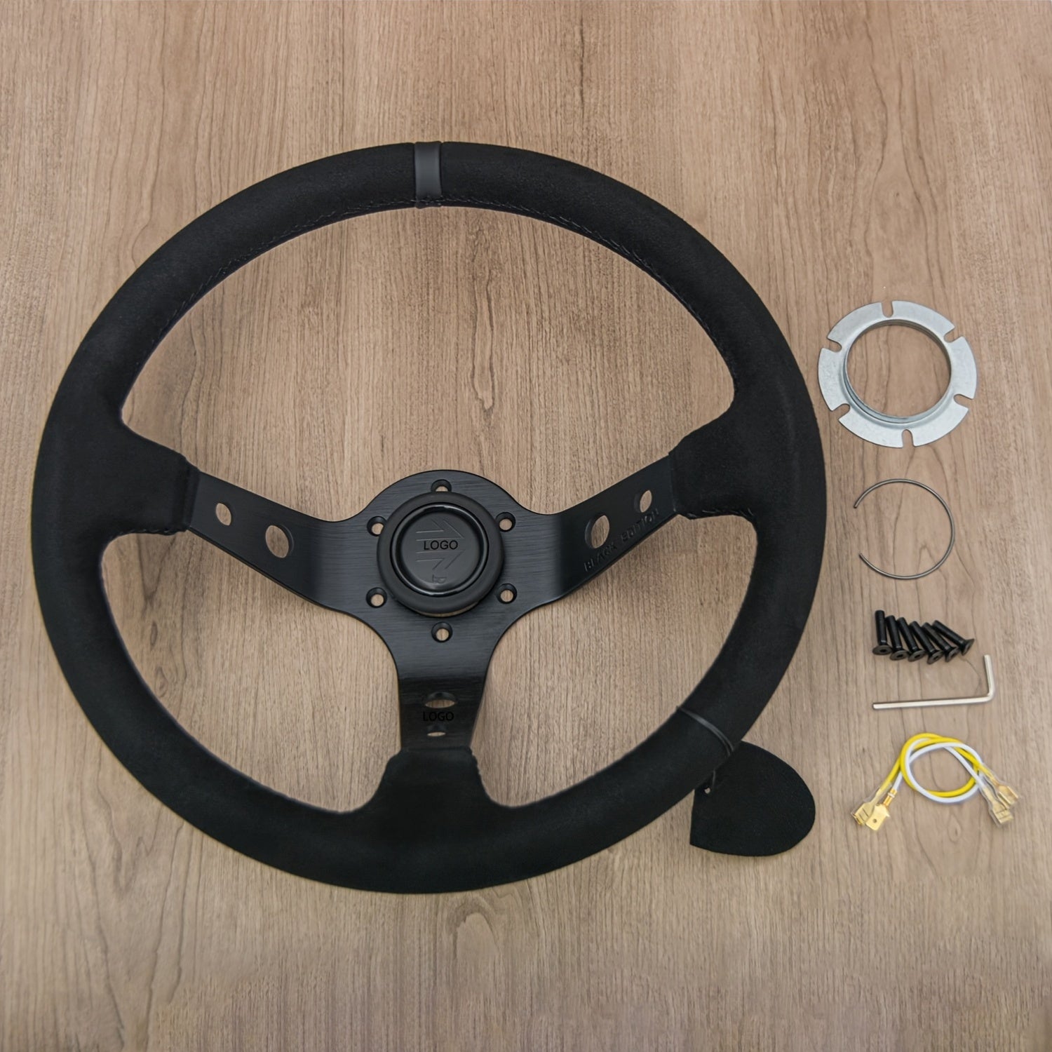 Black 350mm Racing Steering Wheel Drifting Synthetic Leather | Ergonomic Grip