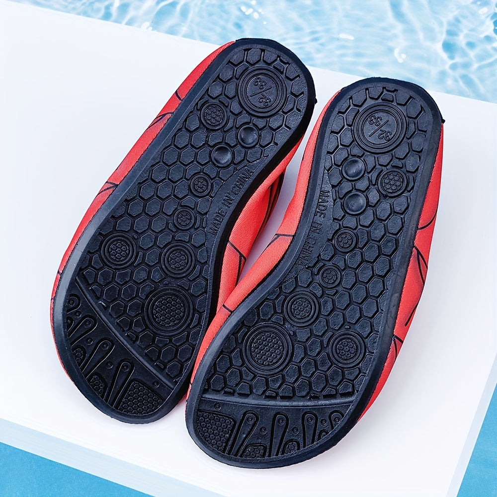 Kids Boys Girls Red Lightweight Beach Shoes with Cartoon Spider Web Design for Water Activities