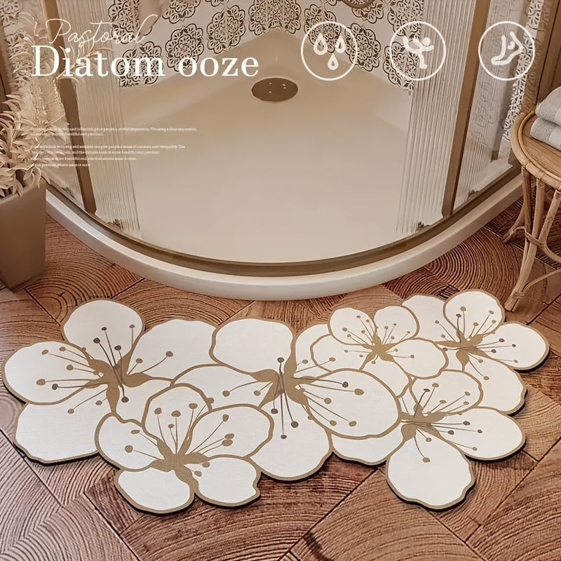 Flower Themed Bath Mat Non Slip Absorbent Quick Dry Bathroom Decor