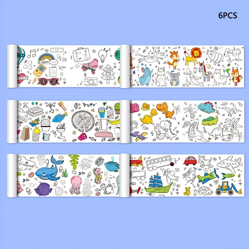 Papel de arte para garabatos extra largo de 6 con desplazamiento para dibujo y coloreo, colores mezclados