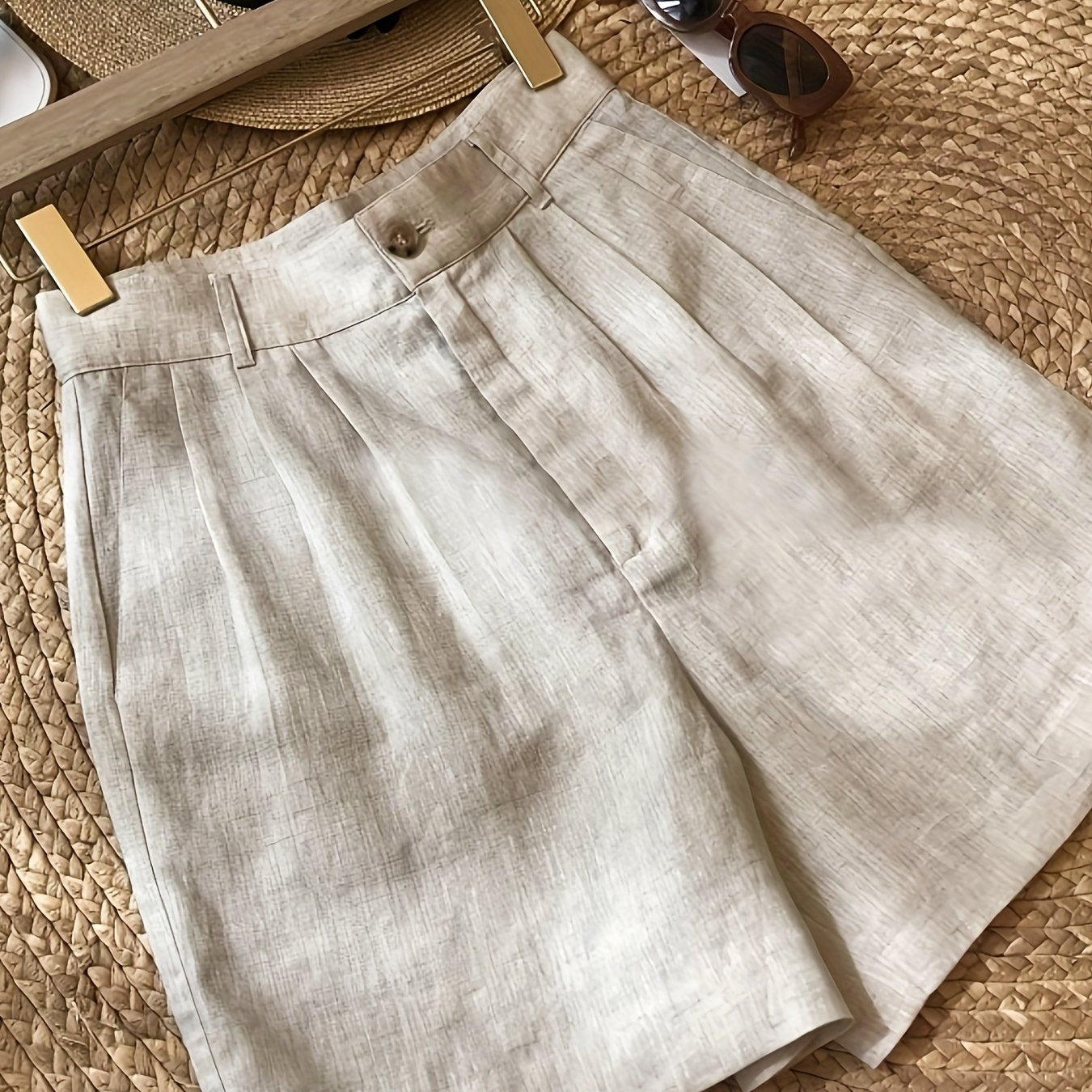 Women's Plus Size Brown Wide Leg Shorts Breathable Pockets