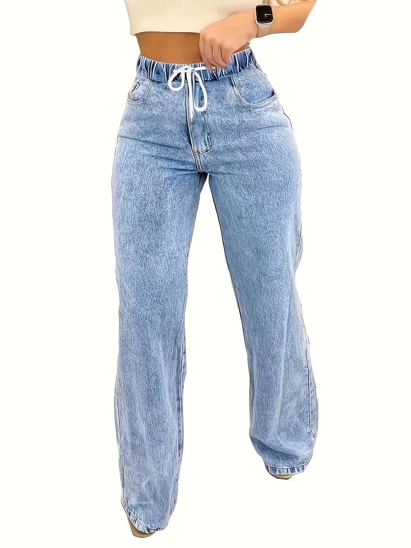 Women's Plus Size High Stretch Denim Jeans Straight Leg Solid Cotton Blend