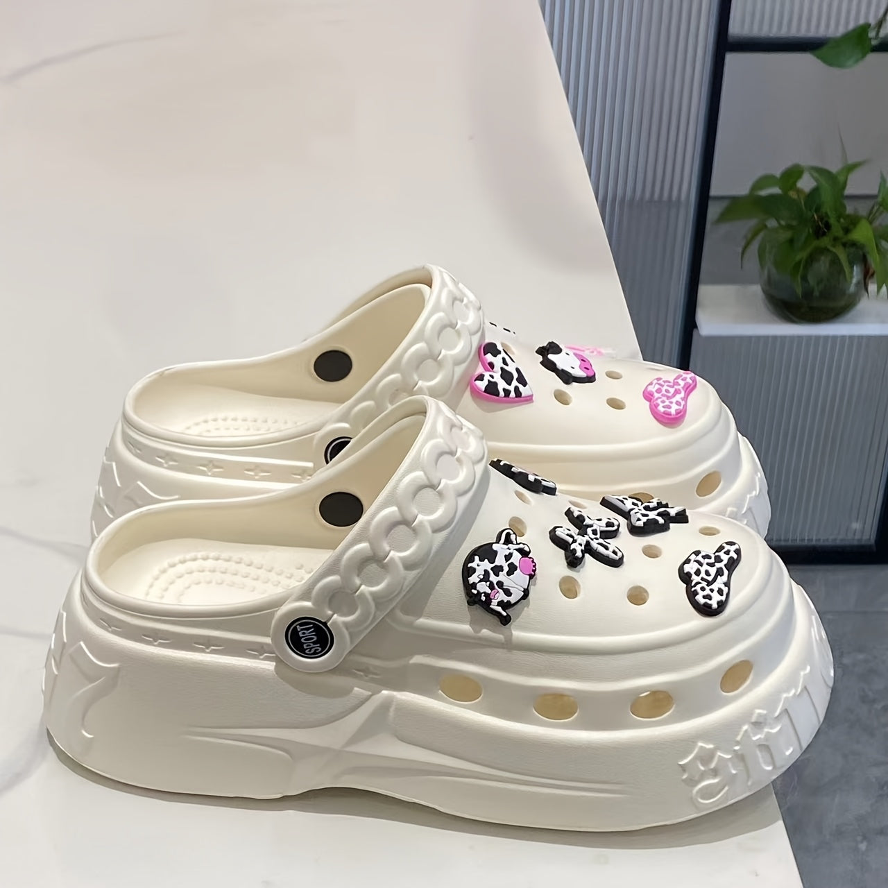 Women's Platform Clogs Shoes with Cushioned Insole, Lightweight EVA, Black White