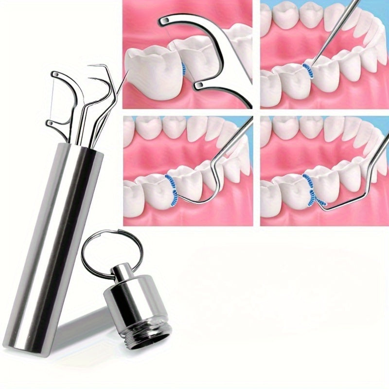 Juego de 4 palillos de dientes reutilizables de acero inoxidable para limpieza profunda con caja de almacenamiento