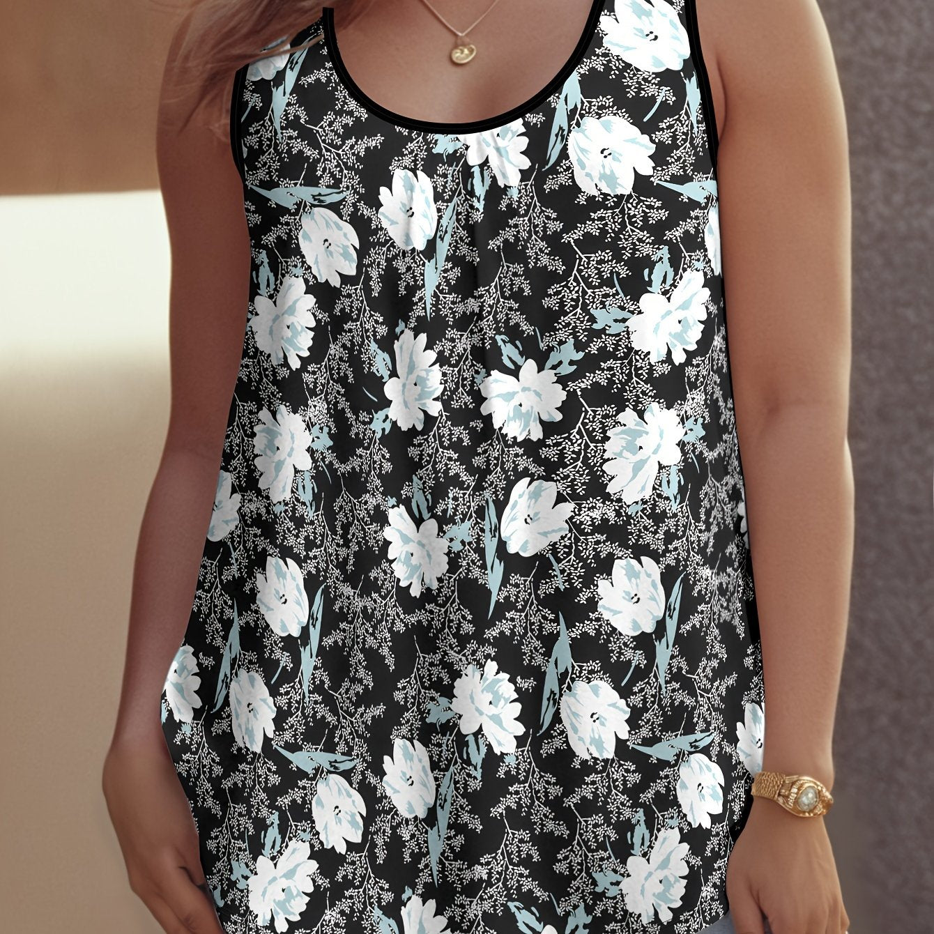 Top de tirantes para mujer de talla grande con estampado floral, transpirable, para verano, ropa casual