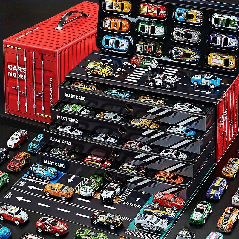 Boys Toy Racing Cars Pull-Back Alloy Tin Container Style Multi-Color