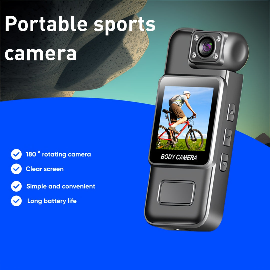 1080P HD Harakatli Sport Kamera 360° buriladigan linza bilan, kechqurun ko‘rish va uzoq batareya