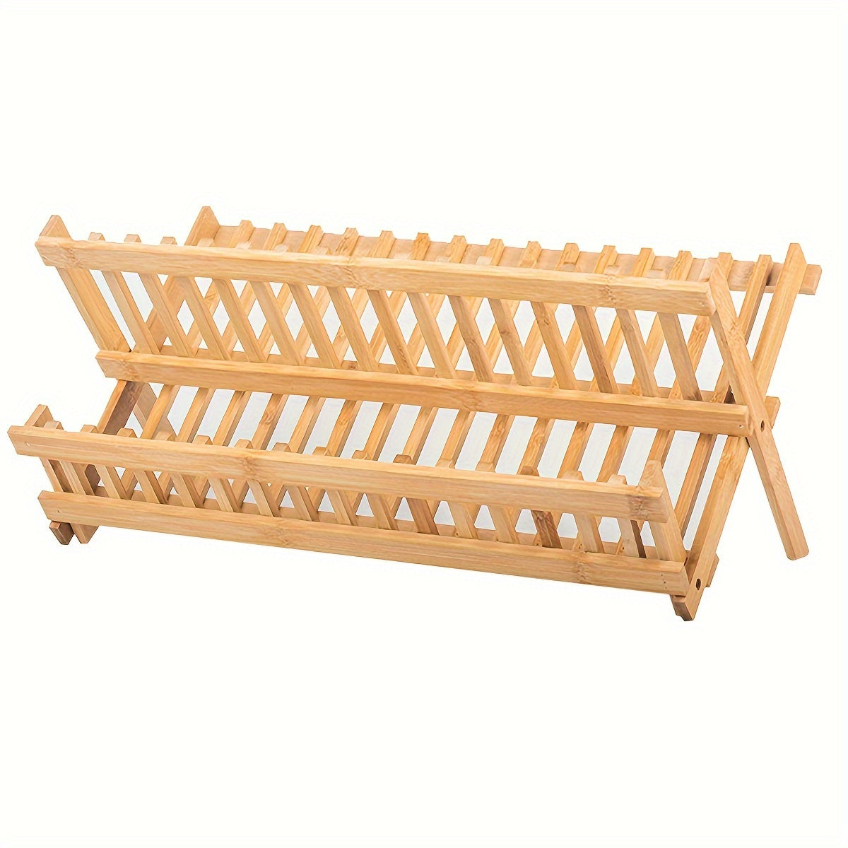Бамбуковая сушилка для посуды со складной конструкцией - сушилка для кухонных тарелок и мисок - компактное хранение (16/20 решеток)