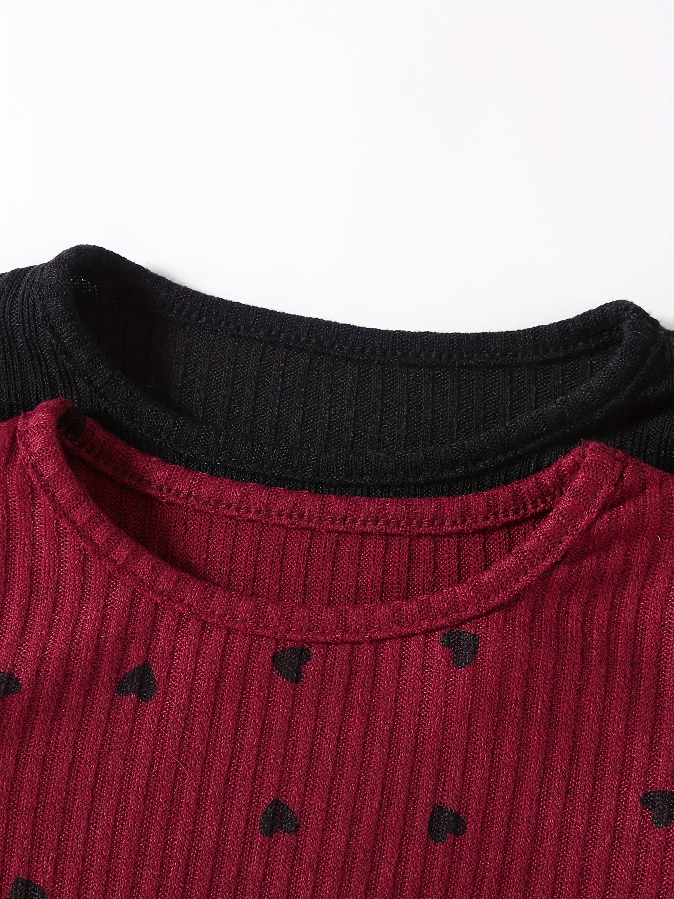 Conjunto de ropa de punto para niñas con bordes con volantes en poliéster negro y rojo para primavera y otoño