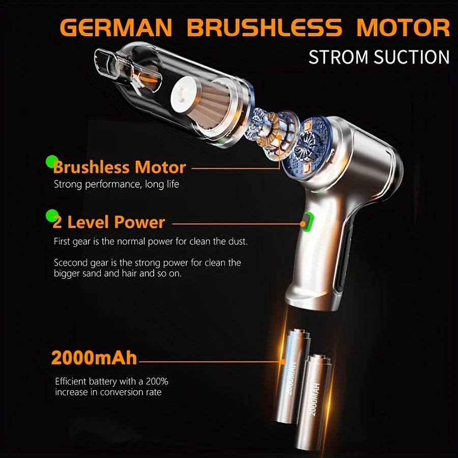 Wireless Car Vacuum Cleaner with Strong Suction, Rechargeable Battery, and Washable Cloth