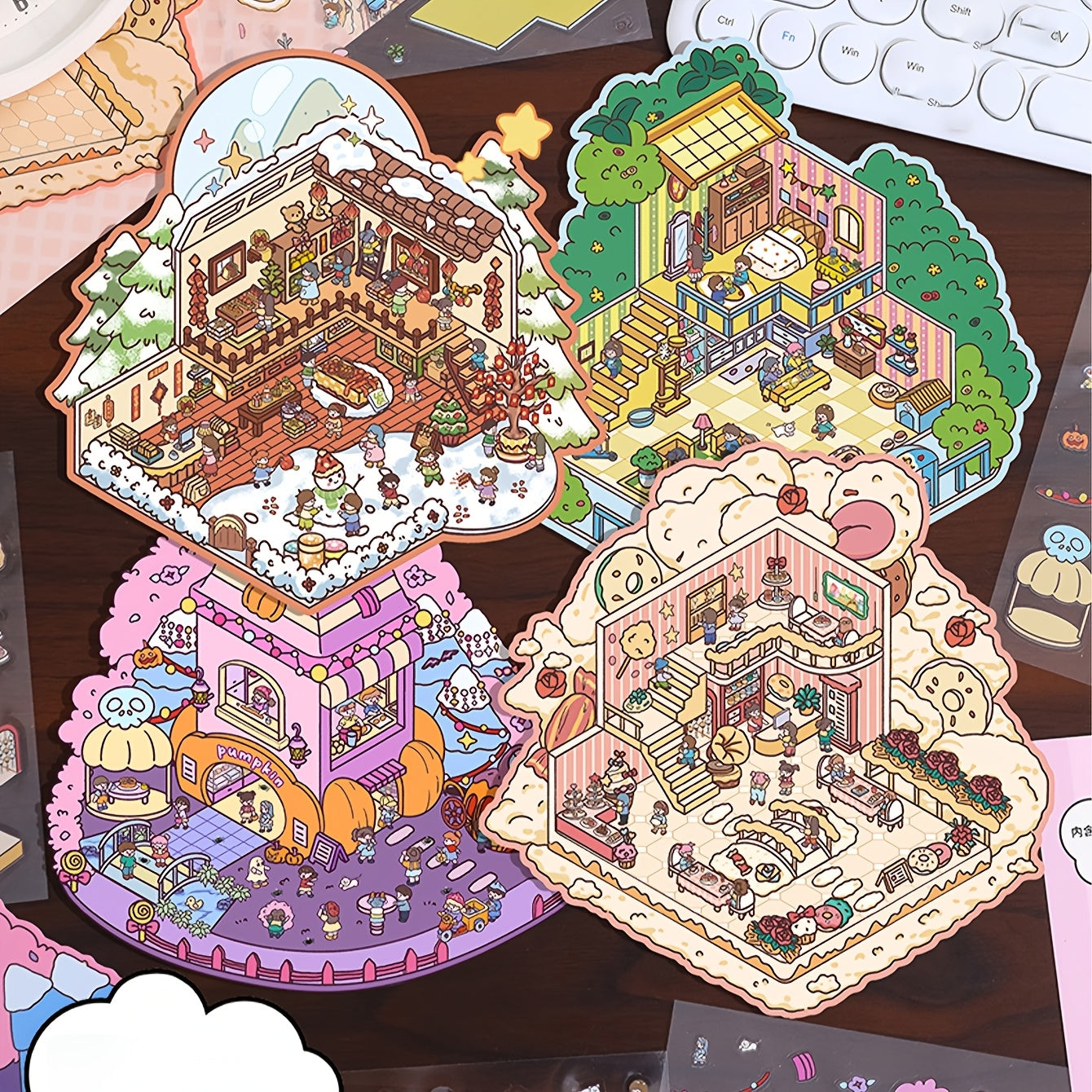 3D Наклейки для ландшафта хранения для миниатюрных сцен Маленький дом Журналинг DIY Облегчение стресса