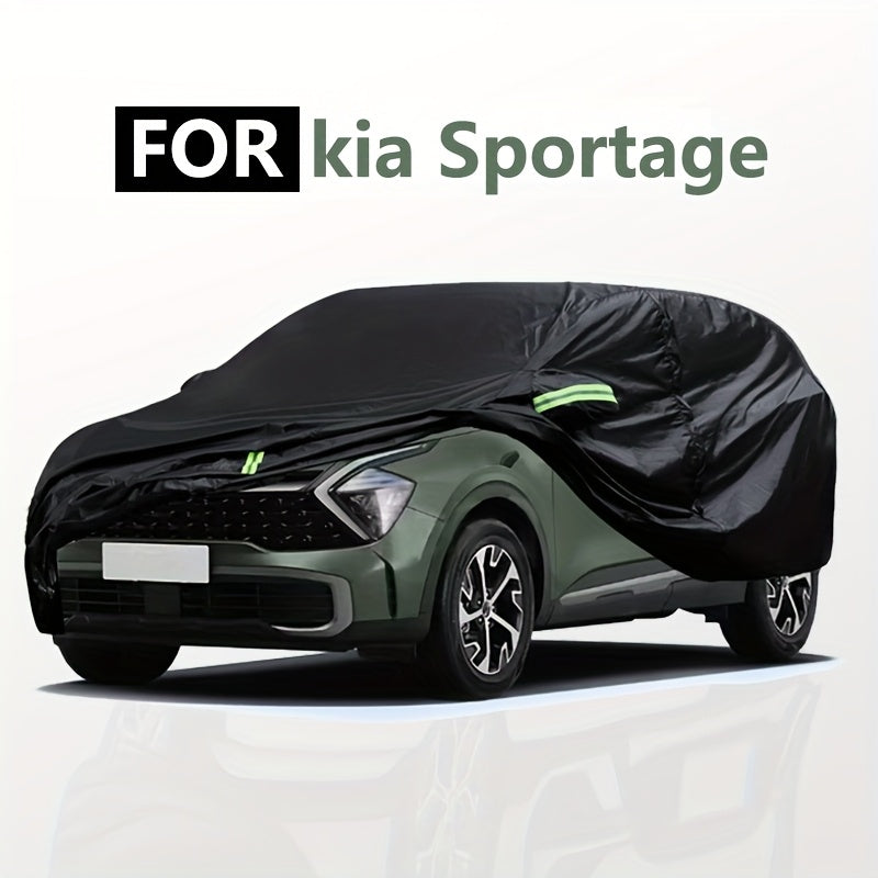 Car Cover Black Oxford Cloth with Reflective Strips and Zipper Doors