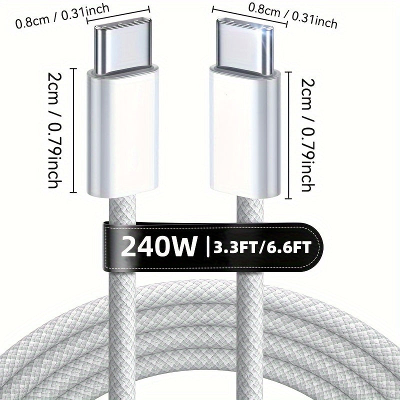 240W USB-C Charging Cable Nylon Tinned Copper Fast Data Transfer Compatible with iPhone Samsung MacBook Dell