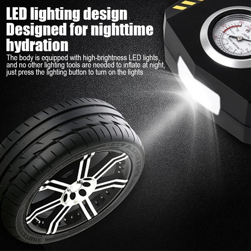 Portable Tire Inflator with Digital Gauge LED Light for Cars and Bikes