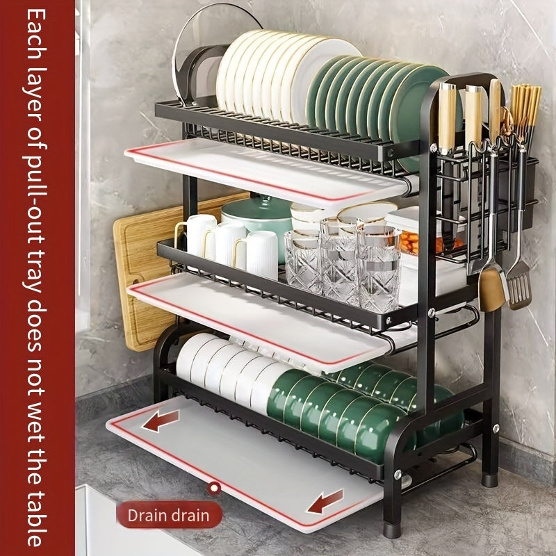 Halloween and Christmas Stainless Steel Dish Draining Rack with Tableware Storage