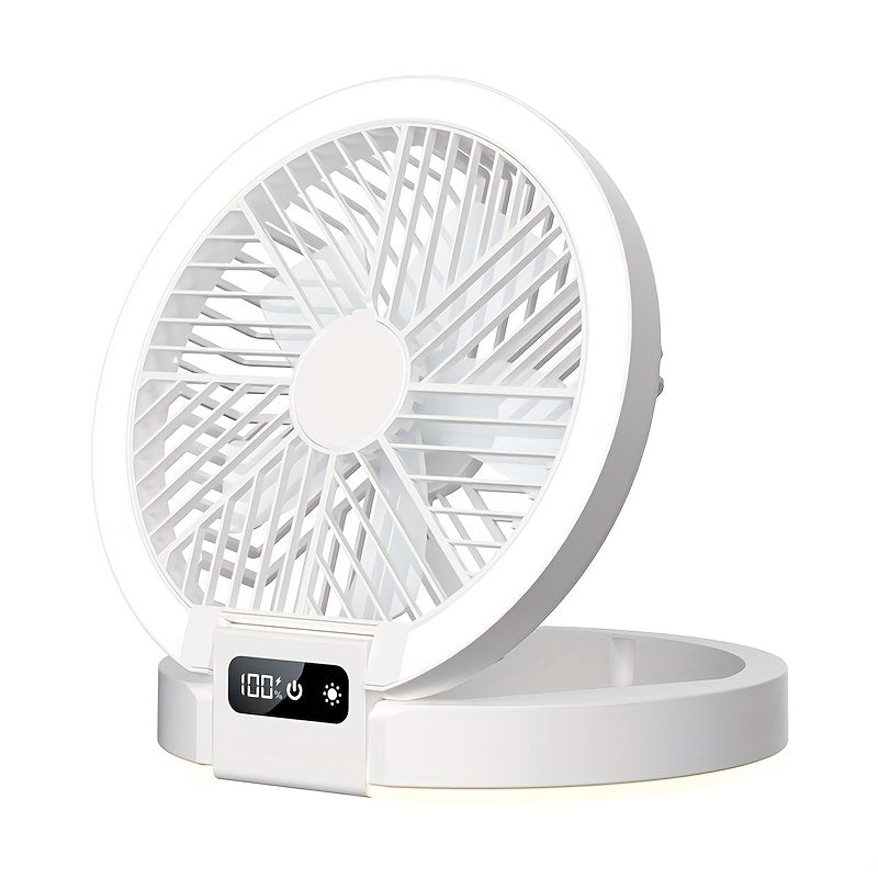 Portable Folding Fan with Lights USB Rechargeable Multi-Speed High Wind for Camping Home Dormitory