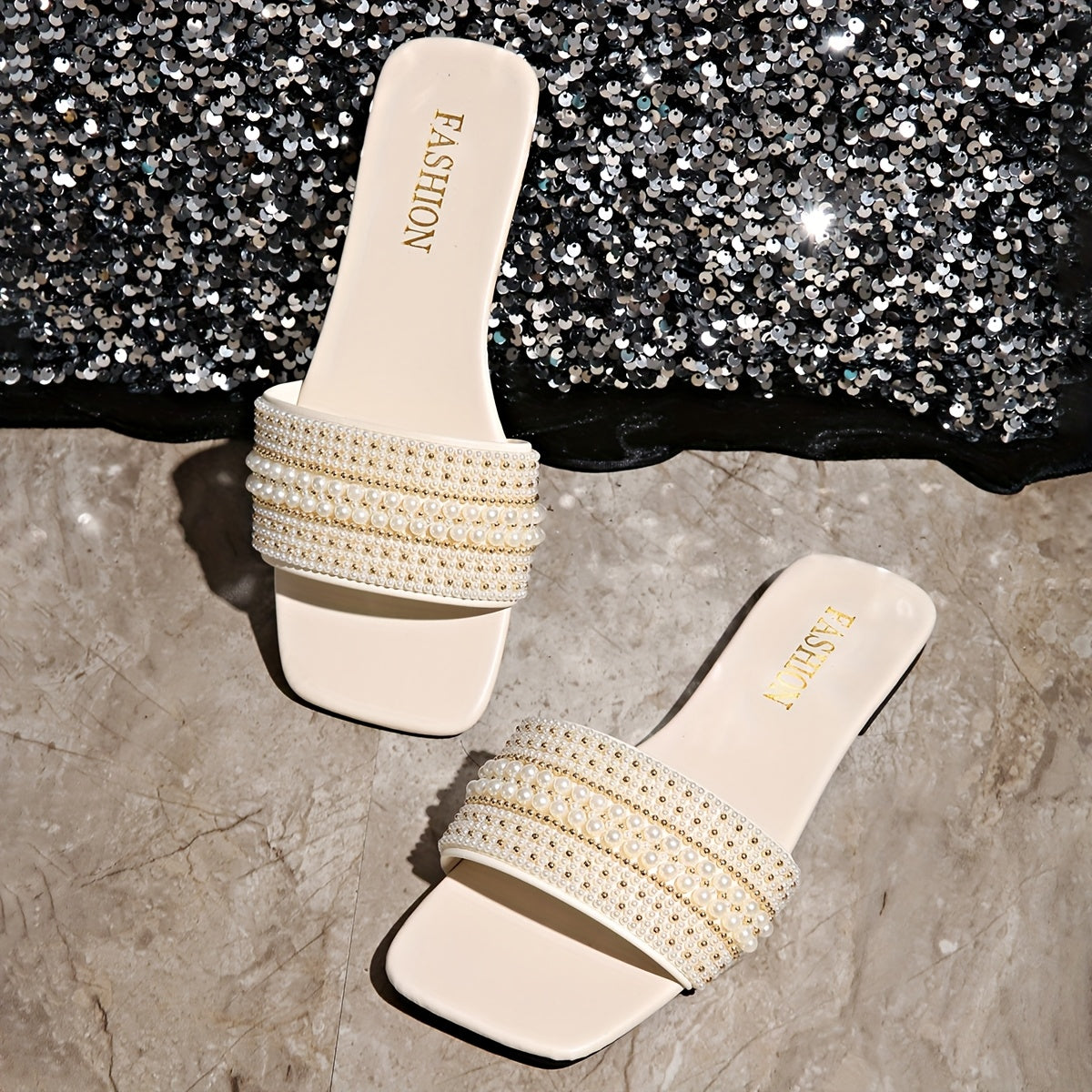 Women's Pearl Rhinestone Decor Indoor Sandals Comfortable All-Season