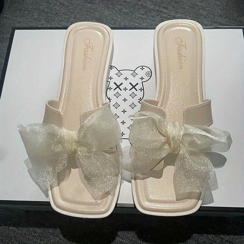 Women's PVC Bowknot Slides Flat Sandals for Summer Beach and Home