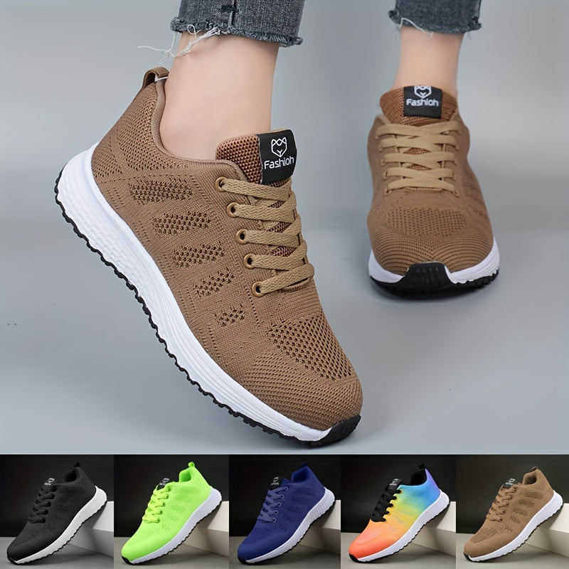 Women's Breathable Lightweight Walking Shoes with Embroidery, White Multi-Color