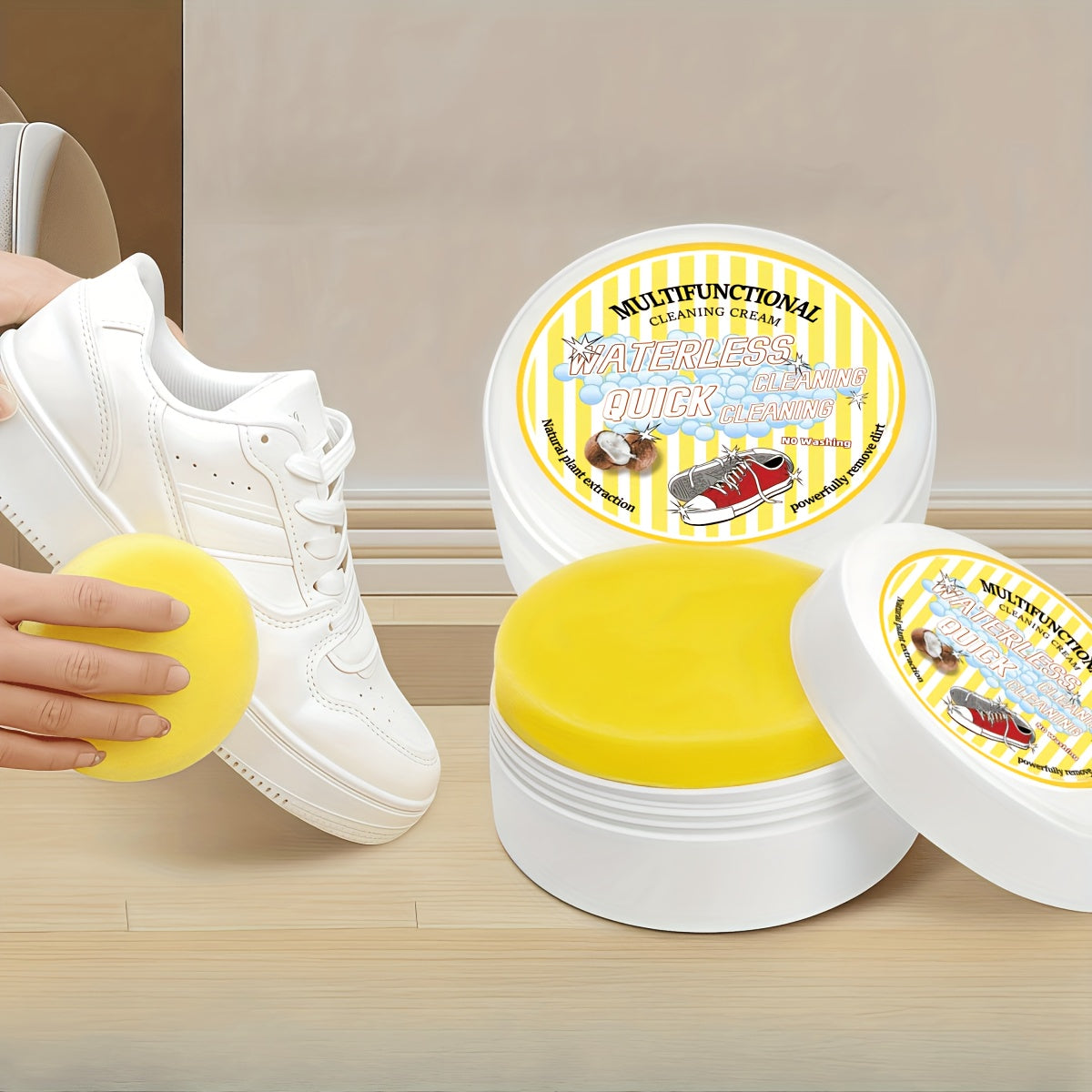 Multi-Purpose Shoe Cleaner Gel with Sponge for Sneakers and Leather - Whitening, Stain Removal, Jasmine Scent