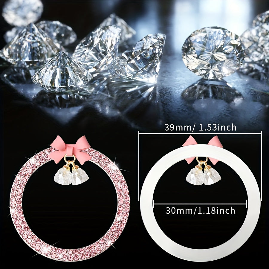 Women Alloy Crystal Car Ignition Ring with Rhinestone Bow for Start Engine
