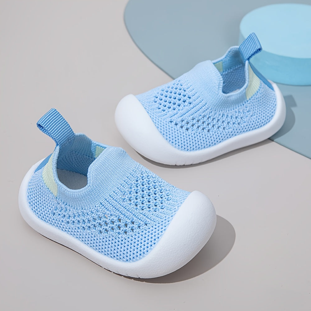 Infant Knit Shoes with Striped and Geometric Patterns Slip-On Casual All-Season TPR Sole