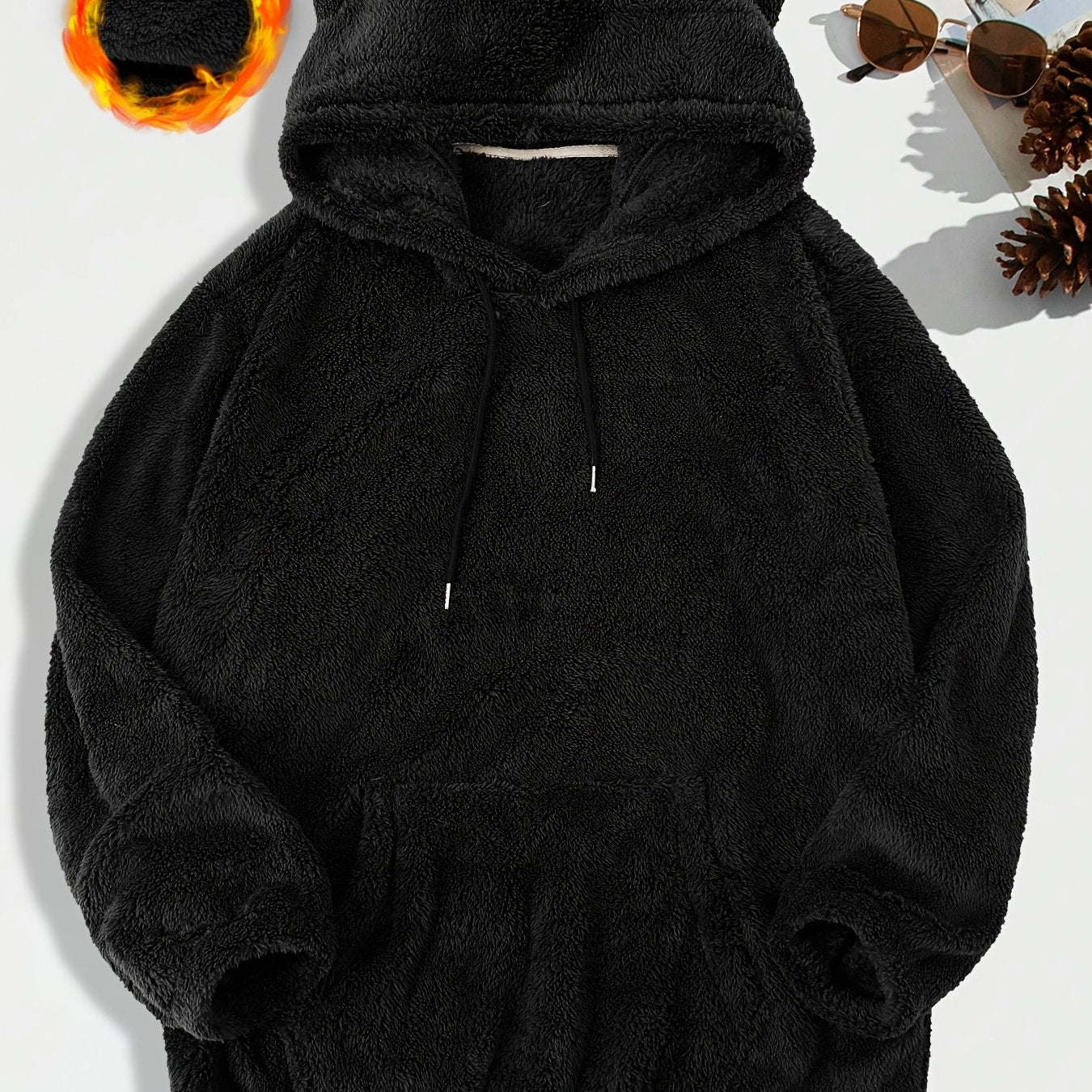 Men's Plus Size Solid Color Polyester Hoodie with Pocket Long Sleeve Casual Regular Fit