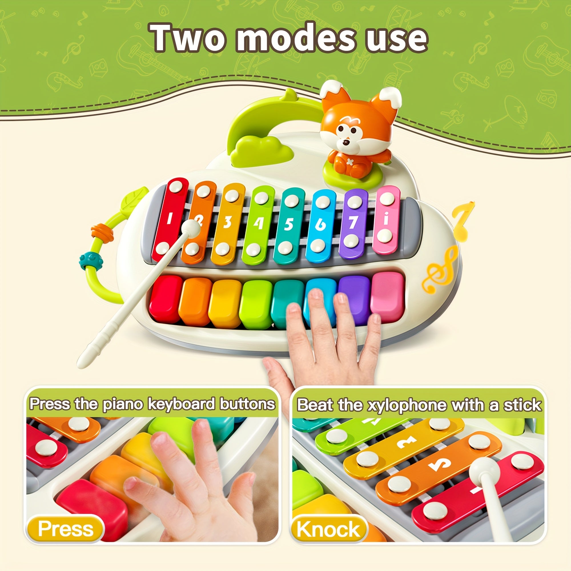 Kids Musical Toy 2-in-1 Piano Xylophone for Girls and Boys with Multicolored Keys