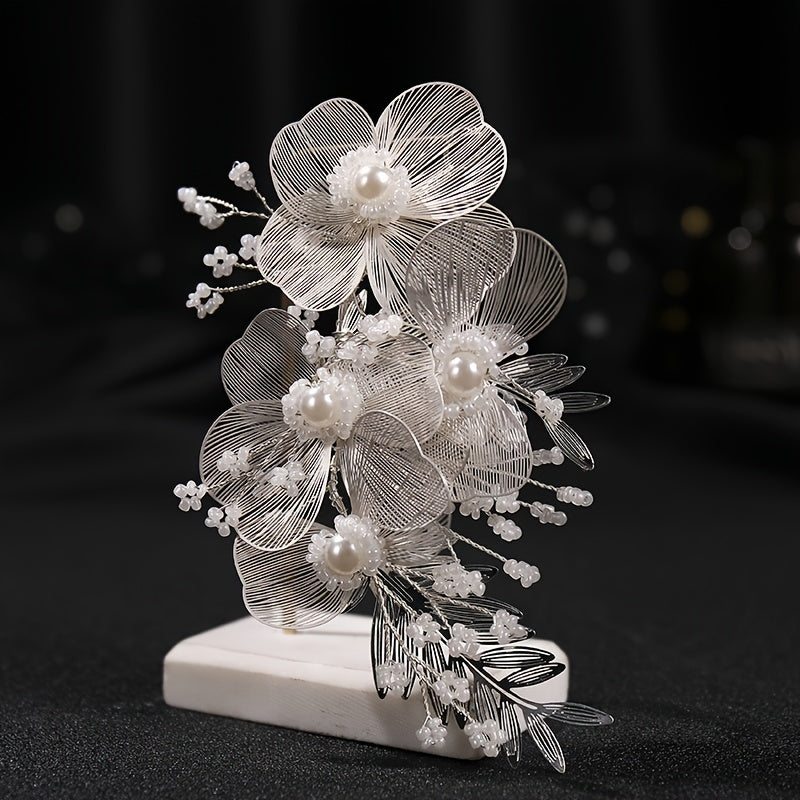 Wedding Hair Accessory for Women Faux Pearl Flower Headband Bridal Bridesmaid Party