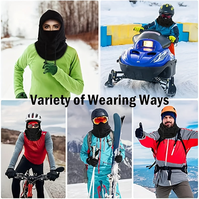 Men Women Winter Balaclava Mask with Drawstring Neck Gaiter and Hooded Scarf Windproof Cold Weather Outdoor