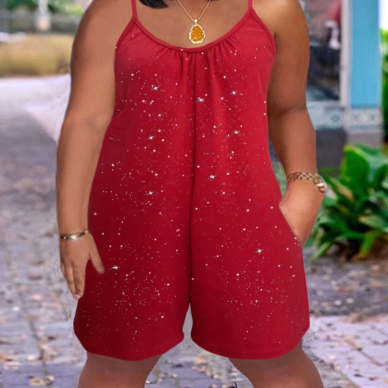 Women's Sleeveless Jumpsuit with Starry Night Print Navy Blue Casual Dress