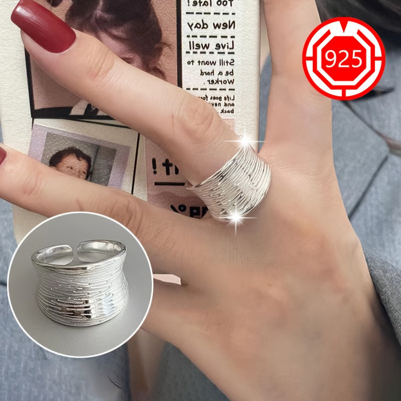 Серебряное кольцо с широкой геометрической вставкой из 18K золота, регулируемое, гипоаллергенное для женщин