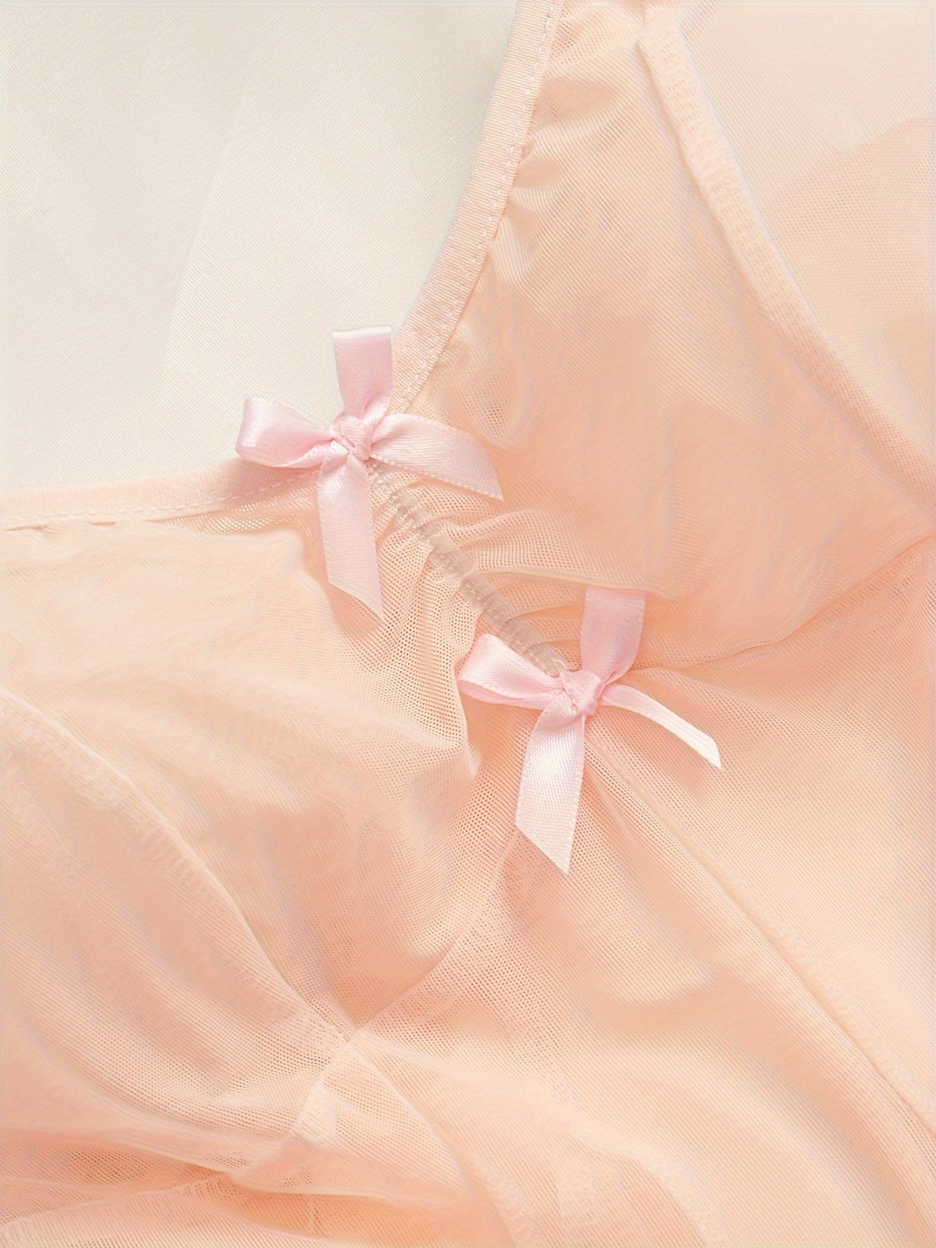 Pink Mesh Babydoll Dress with Satin Bow Accents and Adjustable Straps Lingerie